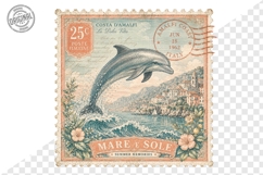 Amalfi Coast Dolphin Vintage Postage Stamp PNG Artwork Product Image 1
