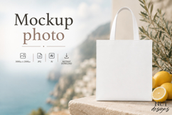 Tote Bag Mockup Amalfi coast mockup White summer bag Product Image 1