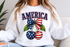 America Cherry Bow 4th Of July Patriotic Design Product Image 3