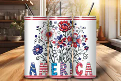 Patriotic America Floral 20 oz Tumbler Wrap Sublimation Product Image 1