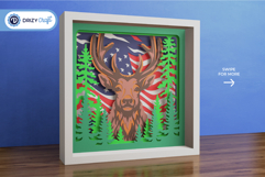 American Elk 3D Shadow Box Patriotic Pine Forest 3D SVG Product Image 2