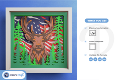 American Elk 3D Shadow Box Patriotic Pine Forest 3D SVG Product Image 3