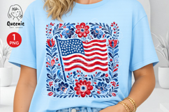 Patriotic American Flag Folk Art PNG 4th of July Floral Product Image 1