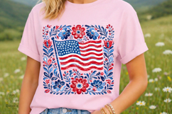 Patriotic American Flag Folk Art PNG 4th of July Floral Product Image 3