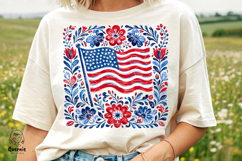 Patriotic American Flag Folk Art PNG 4th of July Floral Product Image 4