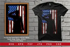 American Flag with a Silhouette of a Saluting Soldier Product Image 1