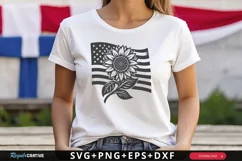 American Flag With Sunflower SVG, 4th Of July SVG Design Product Image 1