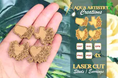 4x America Loves Floral Studs Earrings, Laser Cut SVGs Product Image 1