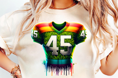 american football jersey, jersey 45 png, team spirit, fan gear, game day apparel, football splash, vibrant sports, colorful football, football clipart, sports sublimation, splash art png, football watercolor, football graphic, paint splash football, ink s