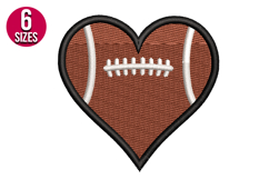 American Football Soccer Rugby Ball Heart Embroidery Design Product Image 1