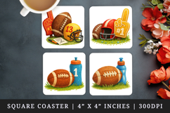 American football square coaster sublimation design Product Image 1