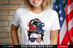 American Messy Bun SVG, 4th Of July SVG Design Product Image 1
