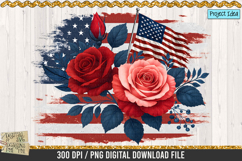 American Rose and Flag is a professional design that is available at 300dpi PNG to use for Sublimation, iron-on transfer, DTG Printing and normal printing.