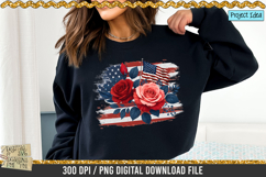 American Rose and Flag is a professional design that is available at 300dpi PNG to use for Sublimation, iron-on transfer, DTG Printing and normal printing.