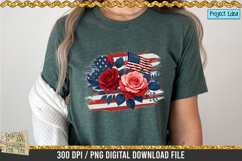 American Rose and Flag is a professional design that is available at 300dpi PNG to use for Sublimation, iron-on transfer, DTG Printing and normal printing.