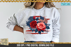 American Rose and Flag is a professional design that is available at 300dpi PNG to use for Sublimation, iron-on transfer, DTG Printing and normal printing.