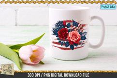 American Rose and Flag is a professional design that is available at 300dpi PNG to use for Sublimation, iron-on transfer, DTG Printing and normal printing.
