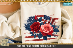 American Rose and Flag is a professional design that is available at 300dpi PNG to use for Sublimation, iron-on transfer, DTG Printing and normal printing.
