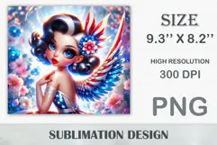 Americana pin-up girl illustration for patriotic tumbler wrap design, sublimation PNG for 20 oz cup