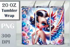 Americana pin-up girl illustration for patriotic tumbler wrap design, sublimation PNG for 20 oz cup