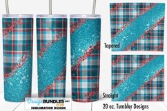 Americana Sublimation Tumbler Wrap | Plaid Glitter Red Blue Product Image 1