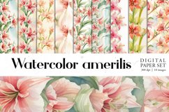 Watercolor Amerilis Digital Paper set | Seamless pattern bun Product Image 1