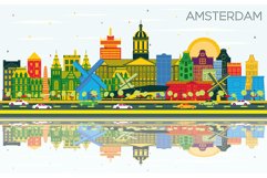 Amsterdam Holland City Skyline with Color Buildings. Product Image 1