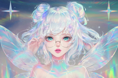 An anime-style girl with iridescent round glasses Product Image 1
