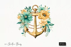 Watercolor Flower Anchor Clipart | Watercolor Ocean PNG Product Image 1