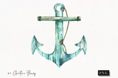 Watercolor Blue Anchor Clipart | Coastal PNG Product Image 1