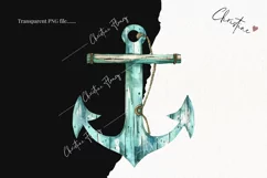 Watercolor Blue Anchor Clipart | Coastal PNG Product Image 2