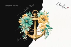 Watercolor Flower Anchor Clipart | Watercolor Ocean PNG Product Image 2