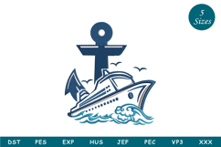 Anchor With Ship Embroidery Design Product Image 1