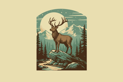 Vintage Deer Mountain Vector Illustration Product Image 1