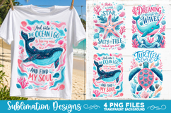 Boho sea creatures sublimation PNG, Ocean creatures 4 PNG Product Image 1