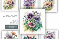 Anemones Bouquets | Watercolour Clipart JPG Product Image 1