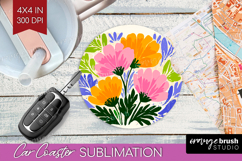 Anemone Modern Floral Car Coaster Sping Flower Coaster PNG Product Image 1