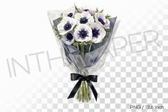 Elegant White Anemone Bouquet PNG Flower Clipart Illust Product Image 1