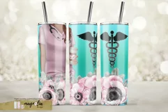 Nurse life floral blue tumbler sublimatiion design png Product Image 1