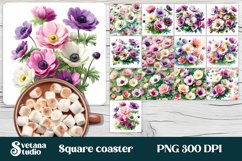 Anemone square coaster | Flower coaster PNG bundle Product Image 1