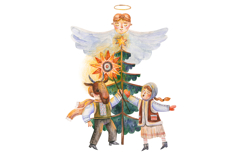 Watercolor Christmas Carolers Angel and Christmas Tree Product Image 2