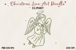 Angel SVG PNG EPS, Vintage Green Line Christmas clipart. Product Image 1