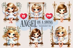 Cute Angel on Swing. Clipart, PNG. Product Image 1