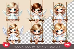 Cute Angel on Swing. Clipart, PNG. Product Image 2