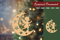Angel Kids in Moon Lasercut Ornament SVG Product Image 1