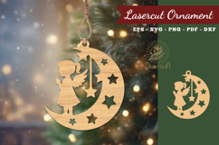 Angel Kids in Moon Lasercut Ornament SVG Product Image 1