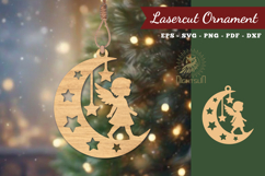 Angel Kids in Moon Lasercut Ornament SVG Product Image 1