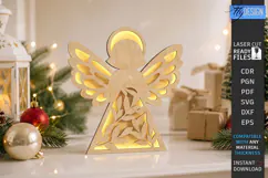 Wooden Angel Night Light Laser Cut | 3D Layered Christmas Product Image 1