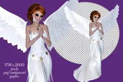 White Dress Angel Graphic, PNG Angel Graphic, Red Hair Product Image 2
