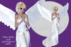 White Dress Angel Graphic, PNG Angel Graphic, Blond Hair Product Image 2
